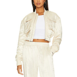 Lovers And Friends 'Miranda' White Satin Bomber Jacket Size M